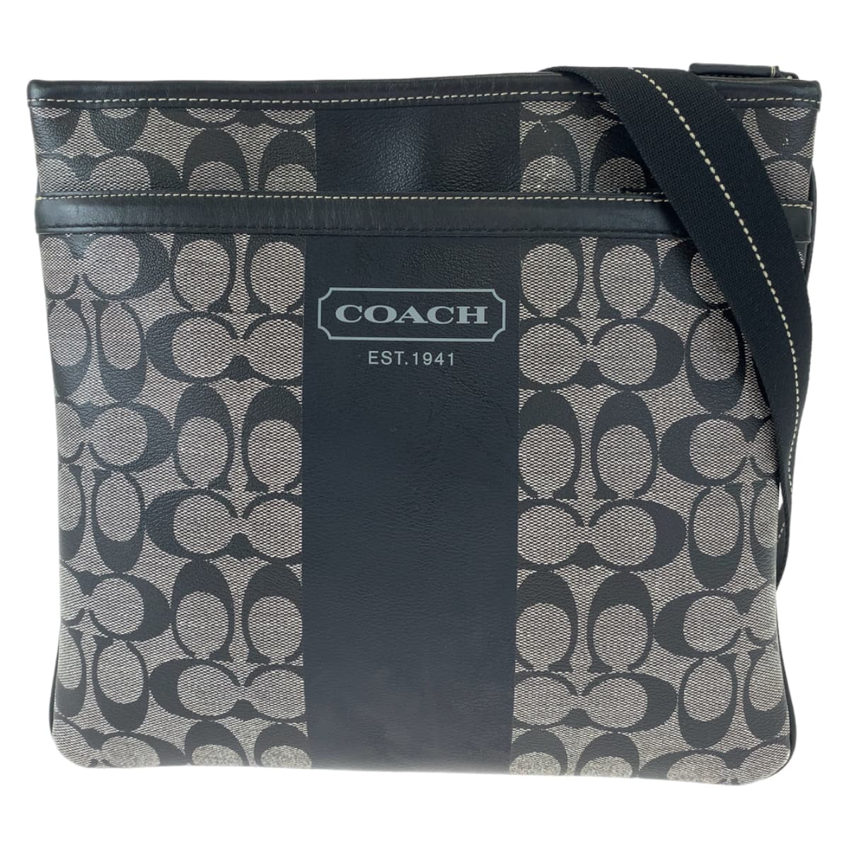 COACH コーチ シグネチャー ヘリテージ ストライプ ブラック 黒 レザー F70591 ショルダーバッグ 斜め掛け  レディース