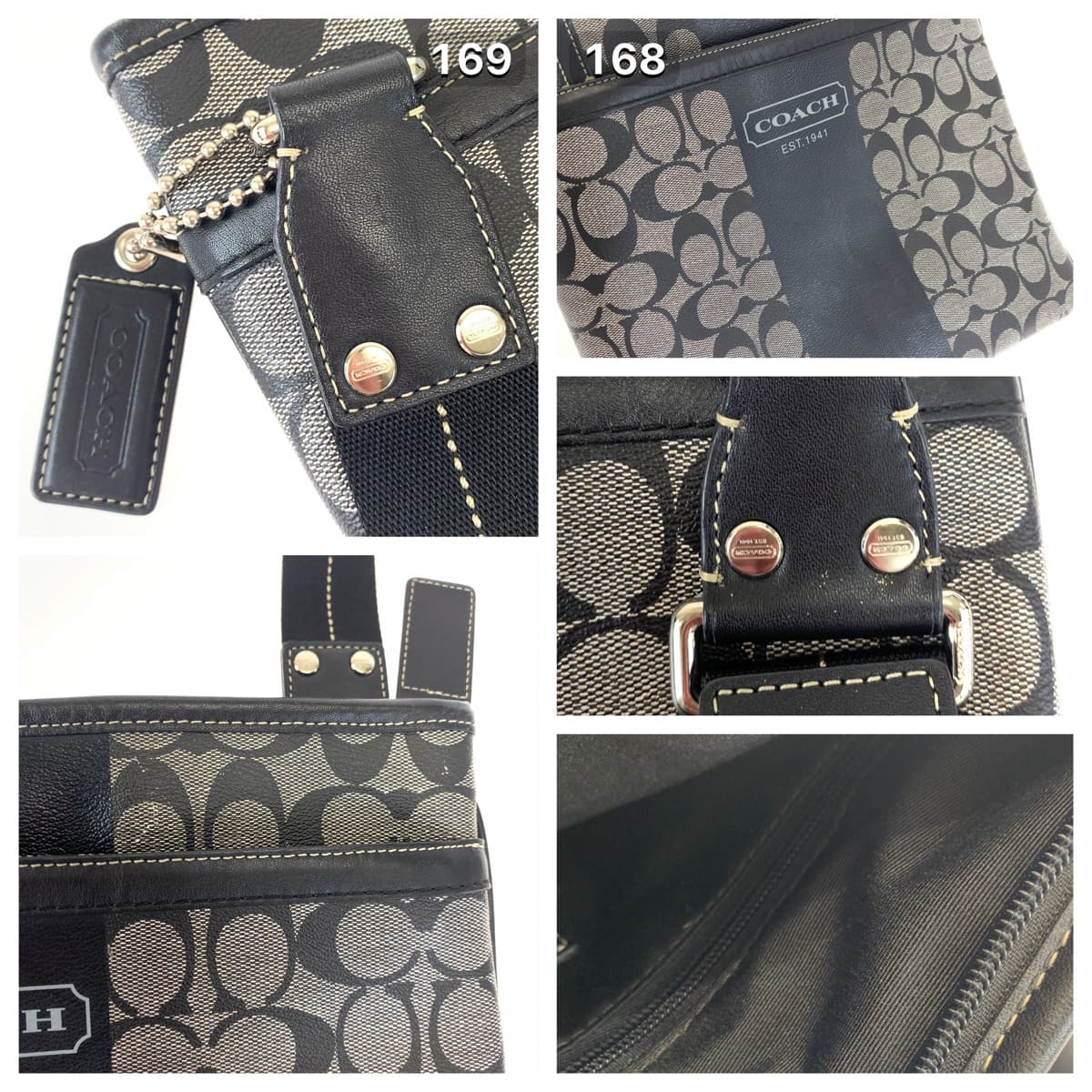 COACH コーチ シグネチャー ヘリテージ ストライプ ブラック 黒 レザー F70591 ショルダーバッグ 斜め掛け  レディース