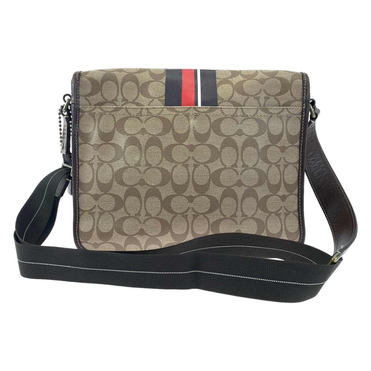 COACH コーチ シグネチャー ヘリテージ ストライプ ブラウン 茶 ゴールド金具 PVC F70077 ショルダーバッグ 斜め掛け  メンズ