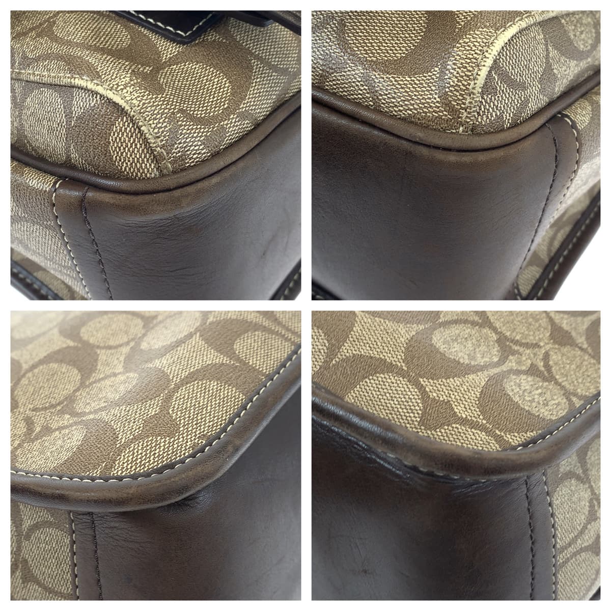 COACH コーチ シグネチャー ヘリテージ ストライプ ブラウン 茶 ゴールド金具 PVC F70077 ショルダーバッグ 斜め掛け  メンズ