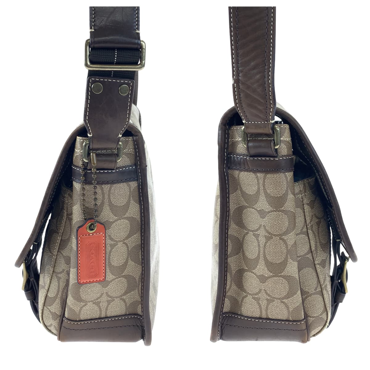 COACH コーチ シグネチャー ヘリテージ ストライプ ブラウン 茶 ゴールド金具 PVC F70077 ショルダーバッグ 斜め掛け  メンズ