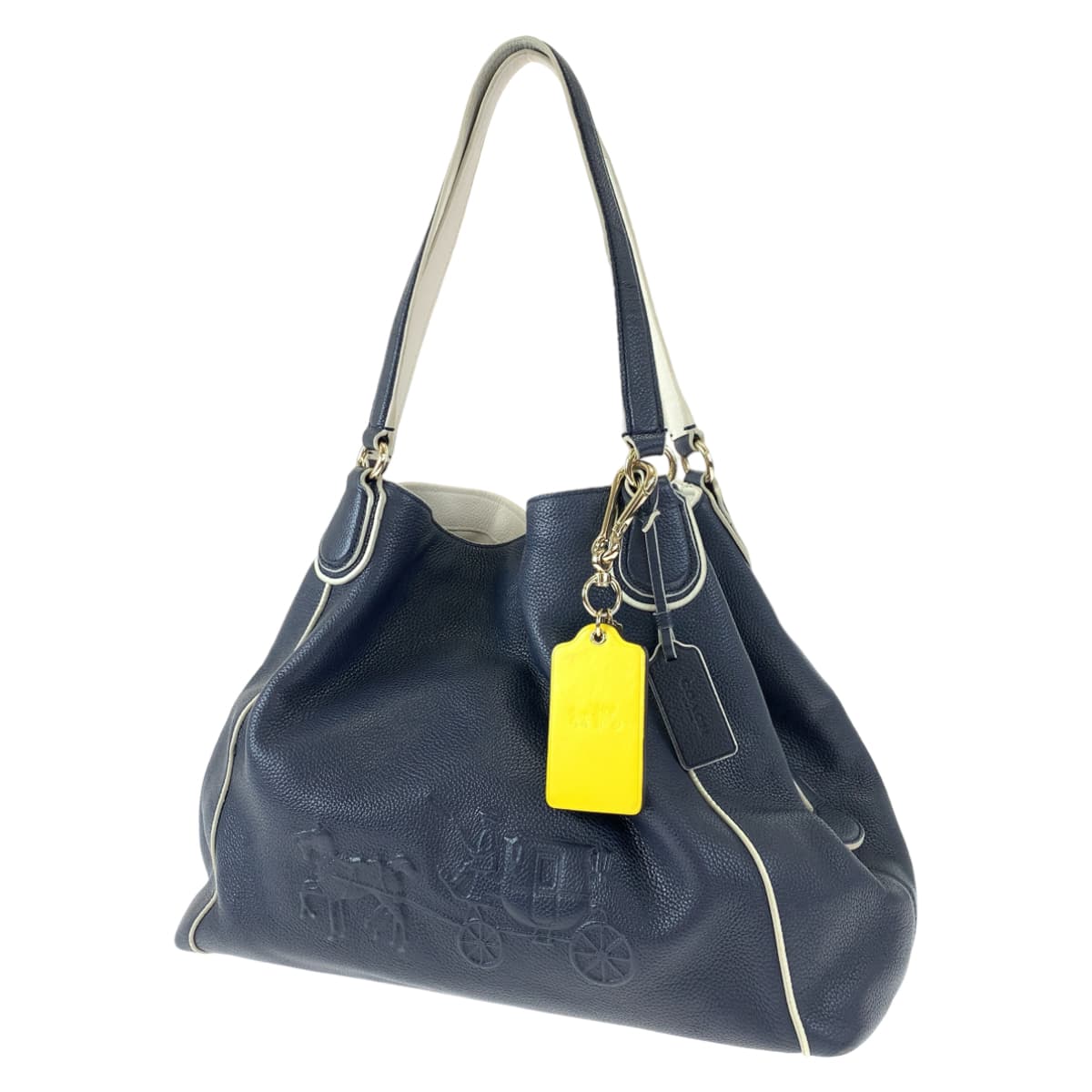 COACH コーチ ネイビー 紺 ホワイト 白 レザー 34969 トートバッグ ハンドバッグ  レディース