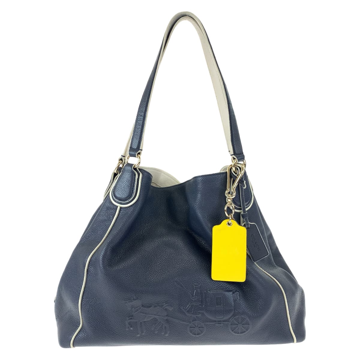 COACH コーチ ネイビー 紺 ホワイト 白 レザー 34969 トートバッグ ハンドバッグ  レディース