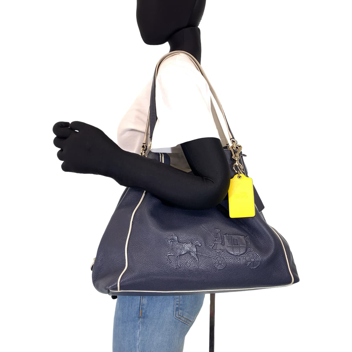 COACH コーチ ネイビー 紺 ホワイト 白 レザー 34969 トートバッグ ハンドバッグ  レディース