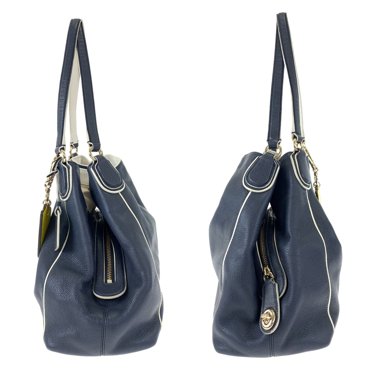 COACH コーチ ネイビー 紺 ホワイト 白 レザー 34969 トートバッグ ハンドバッグ  レディース