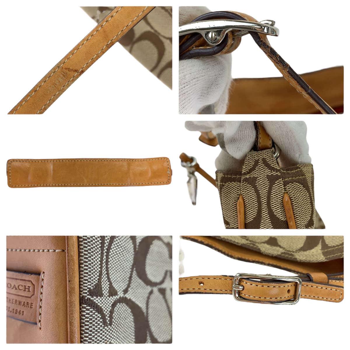COACH コーチ シグネチャー クリップホーボー ブラウン 茶 キャンバス 6091 ショルダーバッグ ハンドバッグ  レディース
