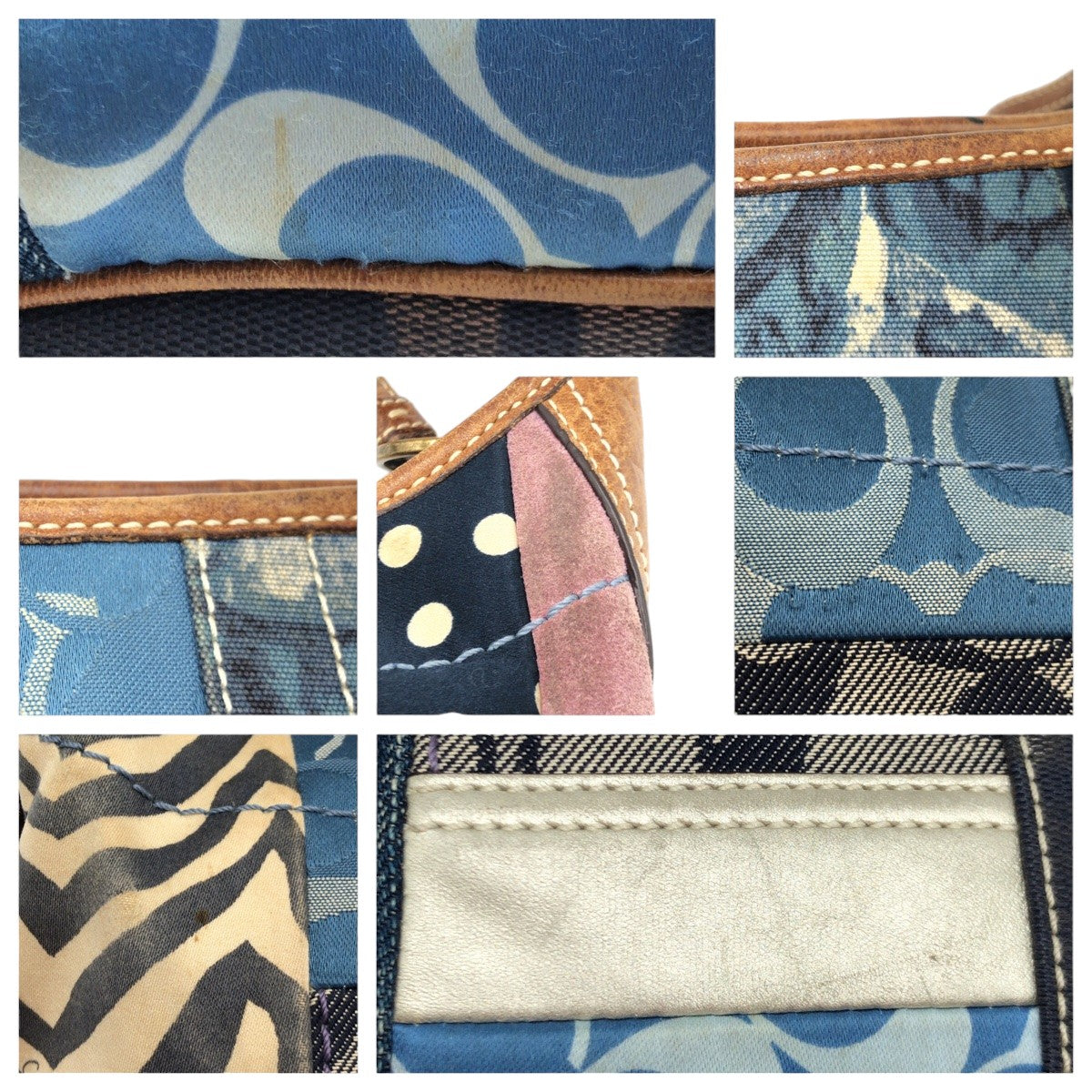 COACH コーチ パッチワーク ブルー 青 ゴールド金具 キャンバス 10807 ハンドバッグ トートバッグ  レディース