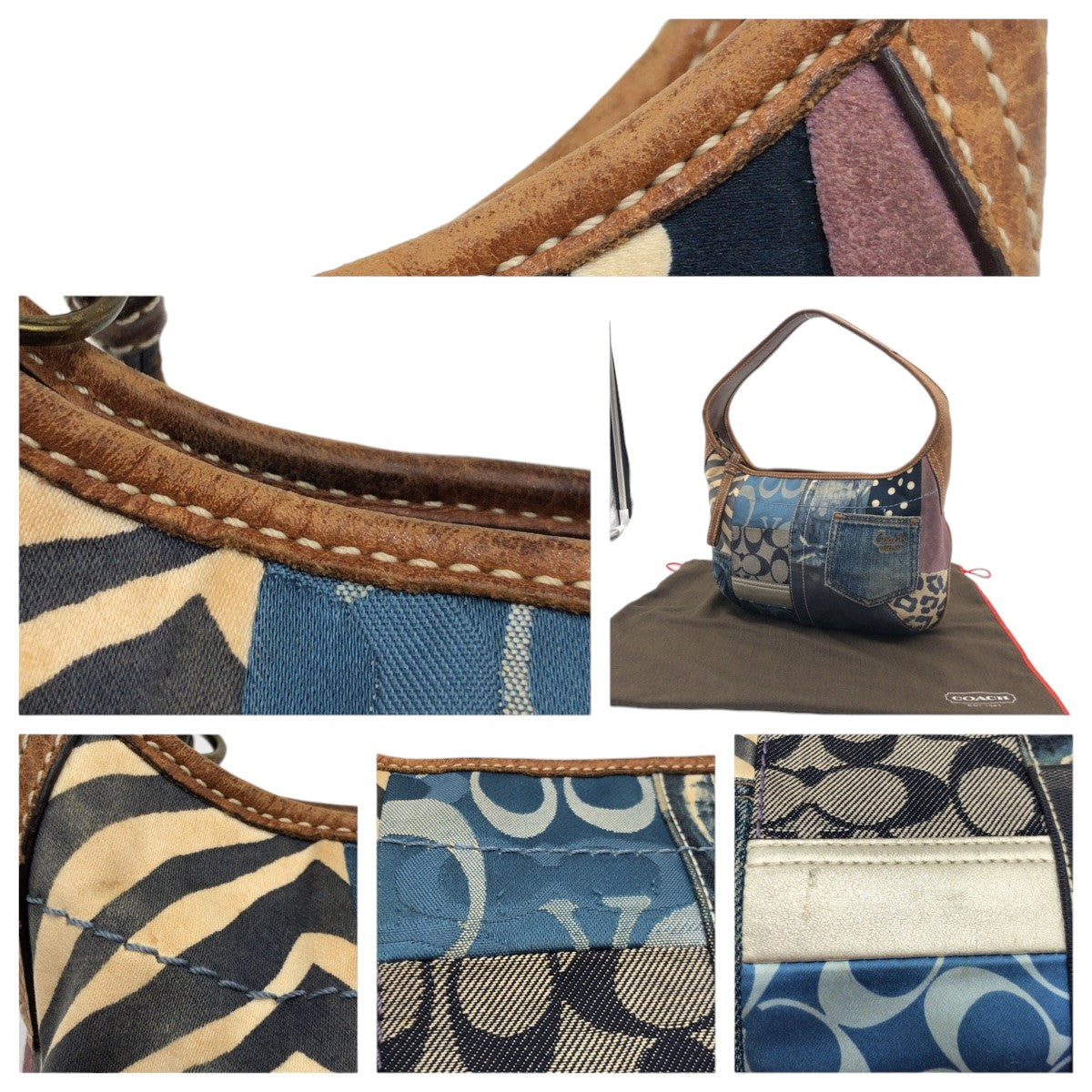 COACH コーチ パッチワーク ブルー 青 ゴールド金具 キャンバス 10807 ハンドバッグ トートバッグ  レディース