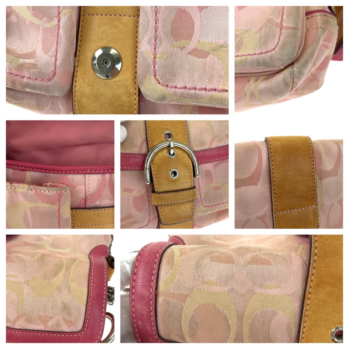 COACH コーチ オプティックシグネチャー ピンク ブラウン 茶 キャンバス 1854 ショルダーバッグ 斜め掛け  レディース