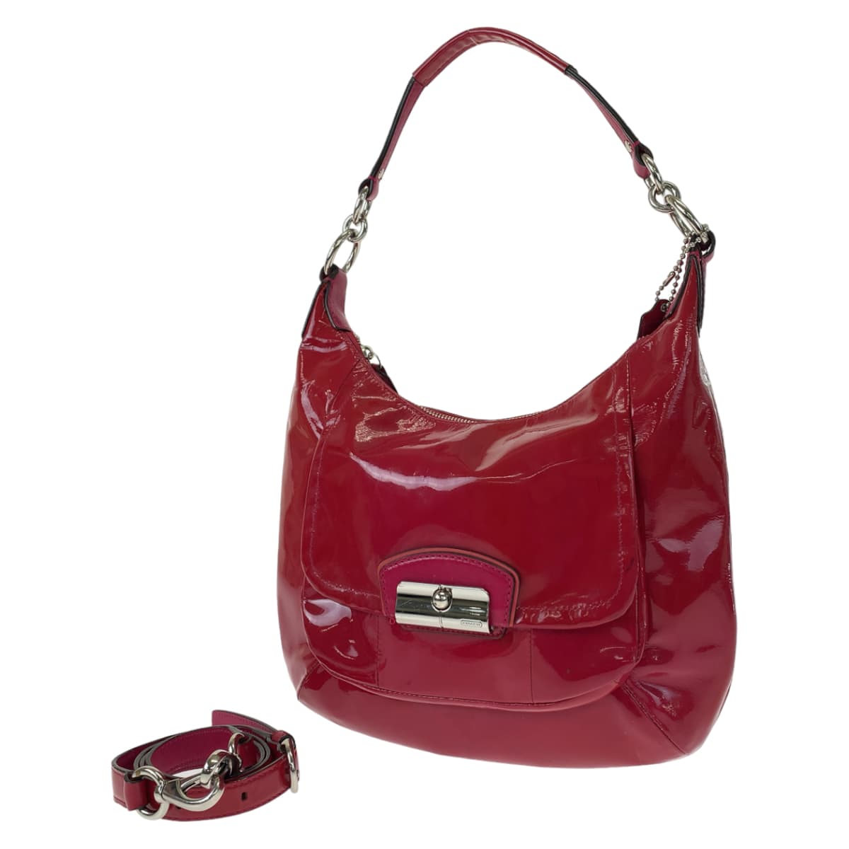 COACH コーチ クリスティン レッド 赤 シルバー金具 パテントレザー 19299 ショルダーバック トートバック 2way  レディース