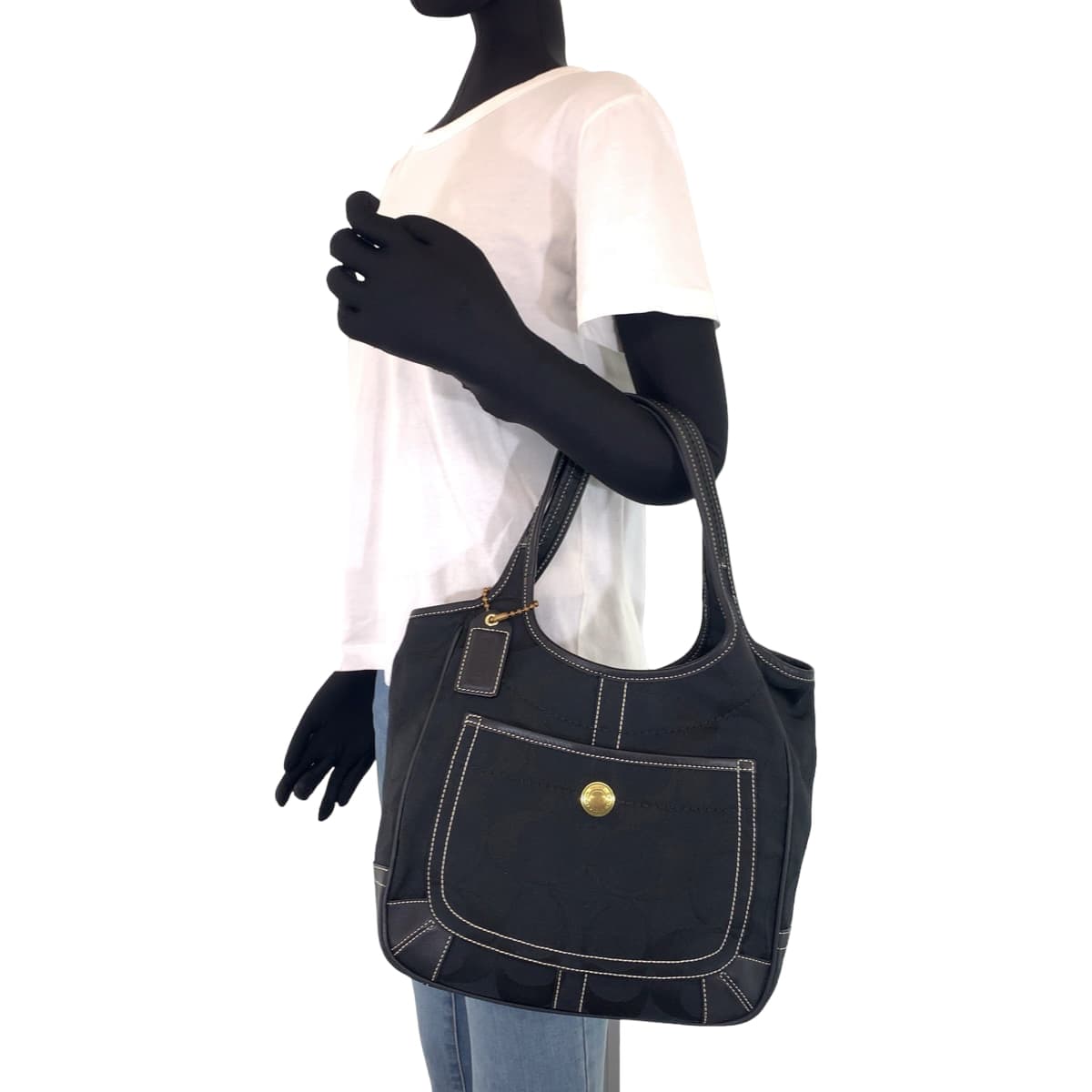 COACH コーチ シグネチャー ブラック 黒 キャンバス / レザー 10766 トートバッグ ハンドバッグ  レディース