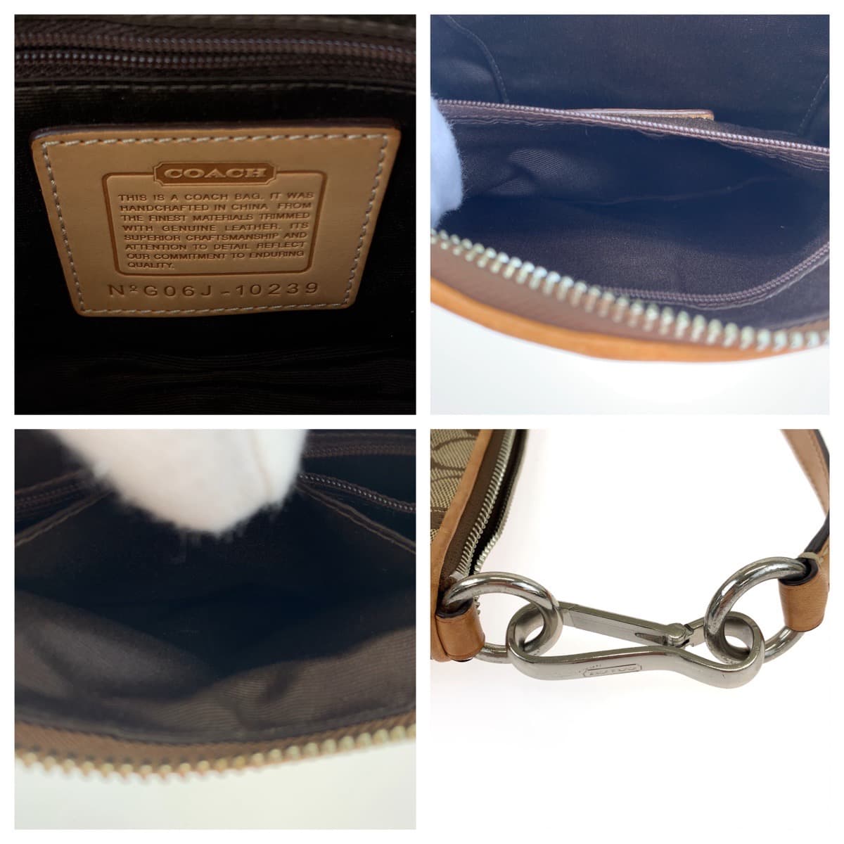 COACH コーチ シグネチャー ベージュ キャンバス / レザー 10239 ハンドバッグ アクセサリーポーチ  レディース