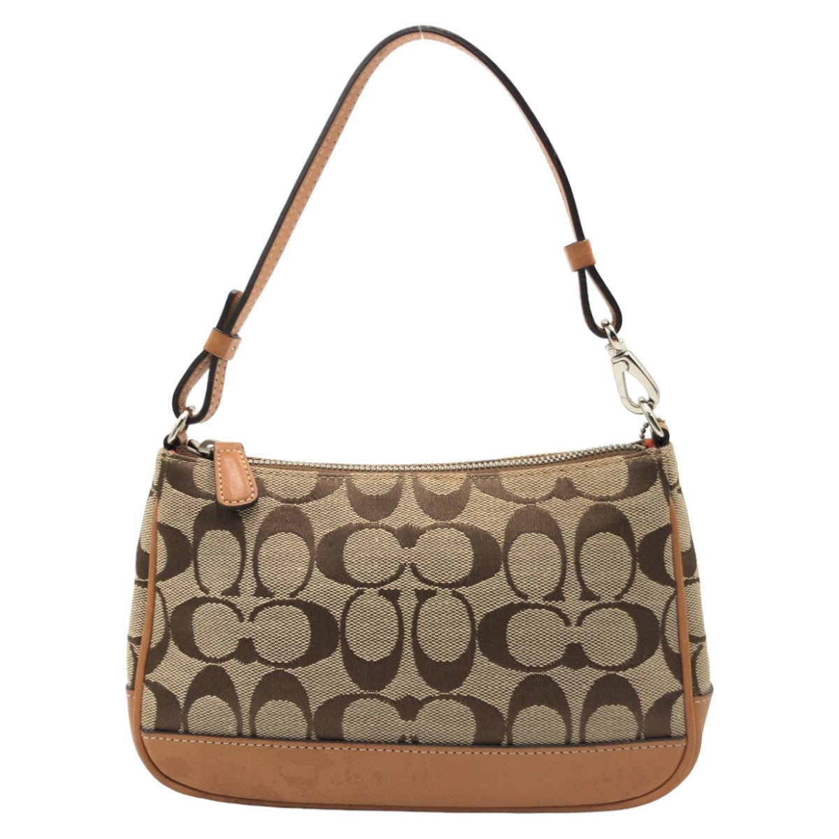 COACH コーチ シグネチャー ブラウン 茶 シルバー金具 キャンバス 6094 ハンドバッグ アクセサリーポーチ  レディース