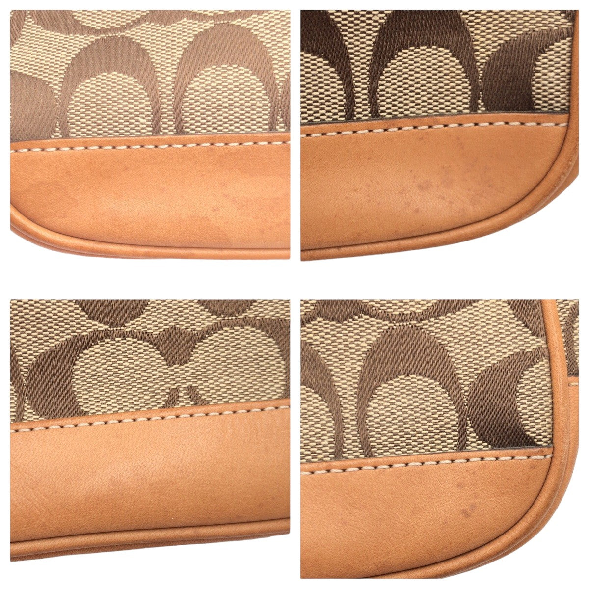 COACH コーチ シグネチャー ブラウン 茶 シルバー金具 キャンバス 6094 ハンドバッグ アクセサリーポーチ  レディース