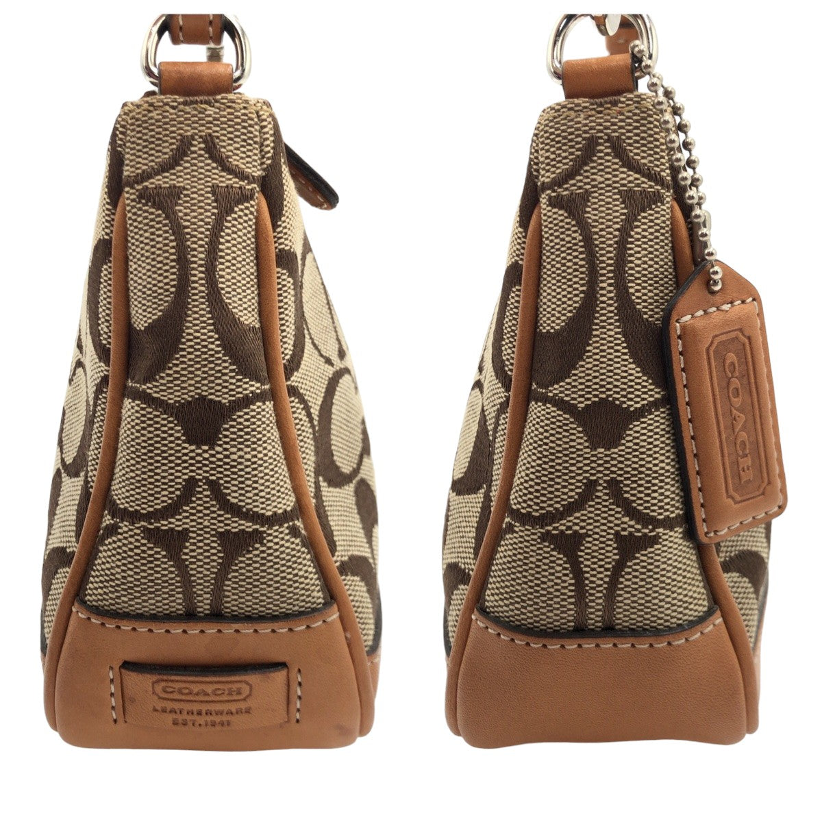 COACH コーチ シグネチャー ブラウン 茶 シルバー金具 キャンバス 6094 ハンドバッグ アクセサリーポーチ  レディース