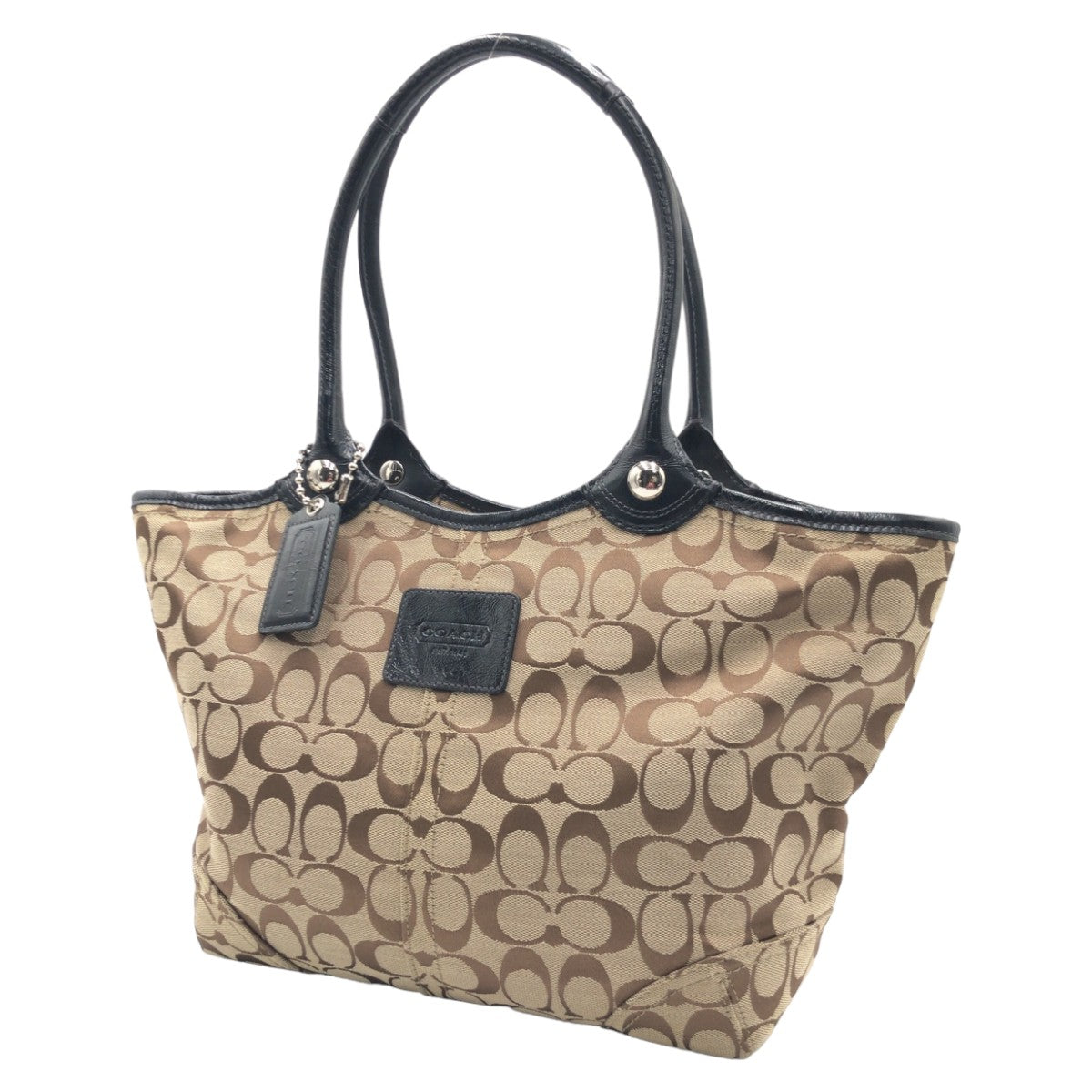 COACH コーチ シグネチャー ブラウン 茶 シルバー金具 キャンバス F14385 トートバッグ ハンドバッグ  レディース