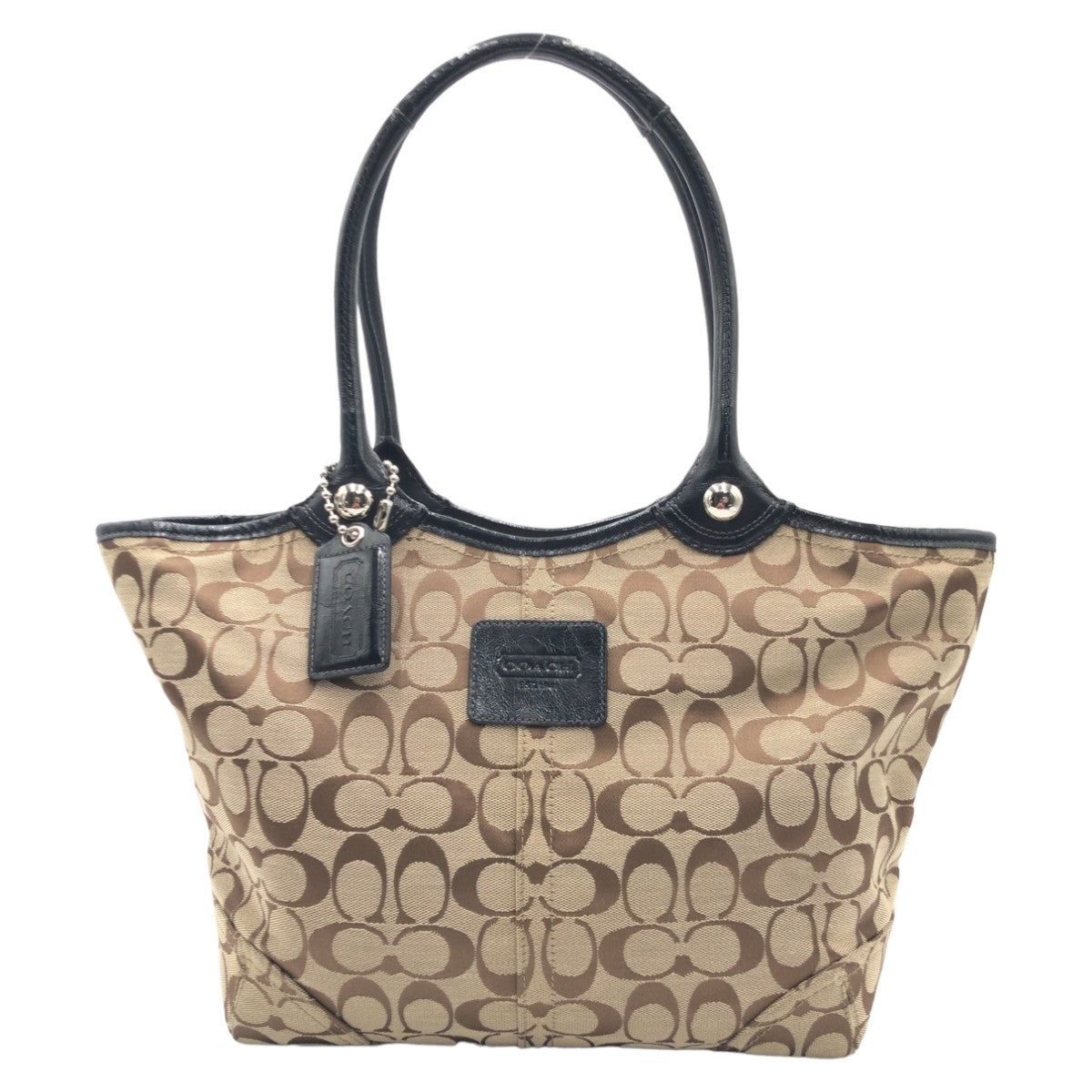 COACH コーチ シグネチャー ブラウン 茶 シルバー金具 キャンバス F14385 トートバッグ ハンドバッグ  レディース