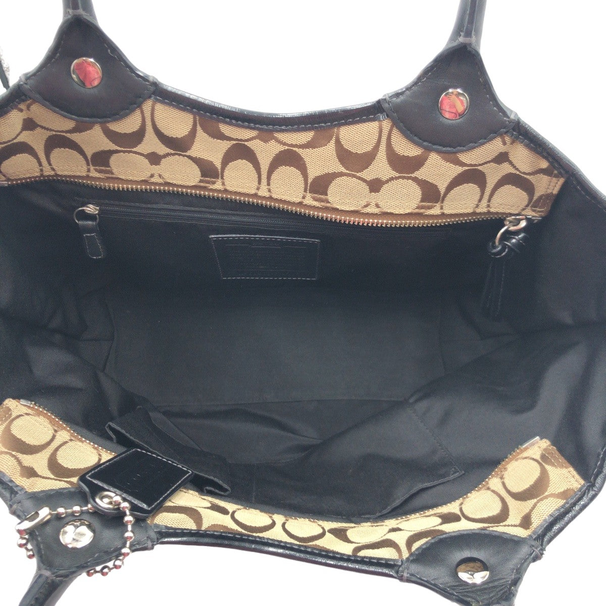 COACH コーチ シグネチャー ブラウン 茶 シルバー金具 キャンバス F14385 トートバッグ ハンドバッグ  レディース