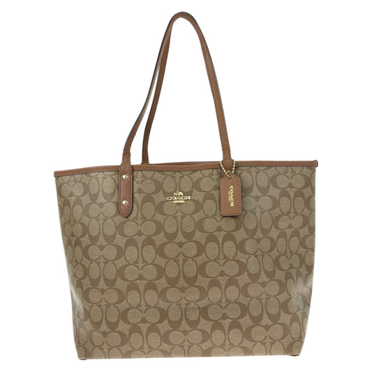 COACH コーチ シグネチャー ブラウン 茶 PVC ショルダーバッグ トートバッグ  レディース