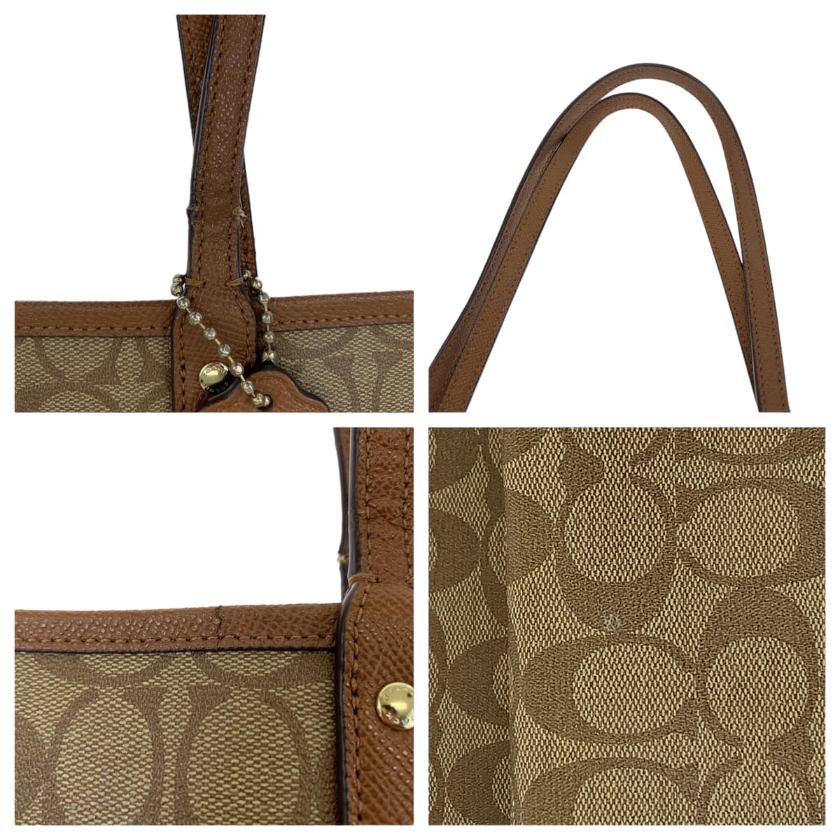 COACH コーチ シグネチャー ブラウン 茶 PVC ショルダーバッグ トートバッグ  レディース