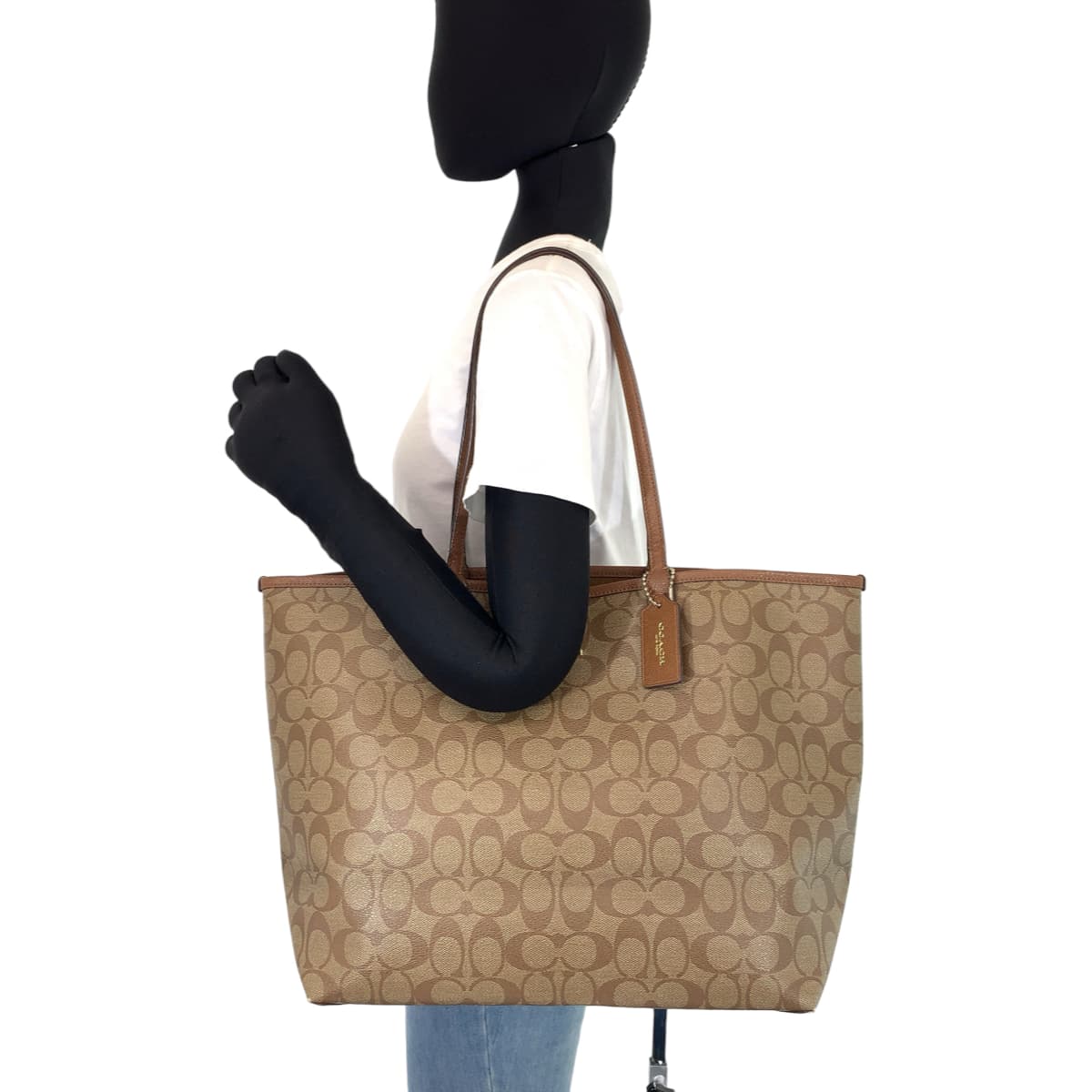 COACH コーチ シグネチャー ブラウン 茶 PVC ショルダーバッグ トートバッグ  レディース