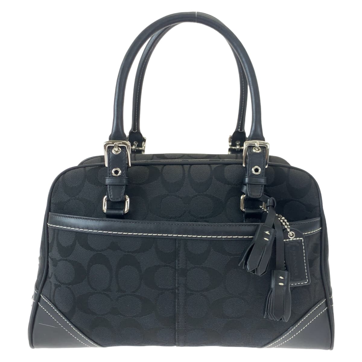 COACH コーチ シグネチャー タッセル ブラック 黒 キャンバス / レザー 8K05 ハンドバッグ トートバッグ  レディース