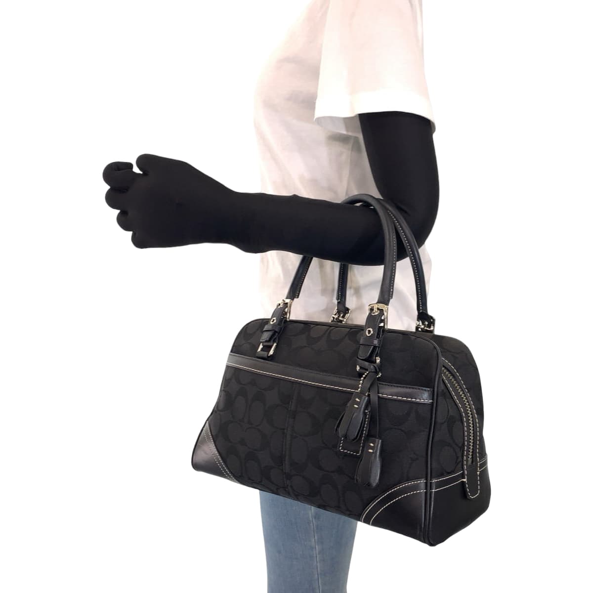COACH コーチ シグネチャー タッセル ブラック 黒 キャンバス / レザー 8K05 ハンドバッグ トートバッグ  レディース