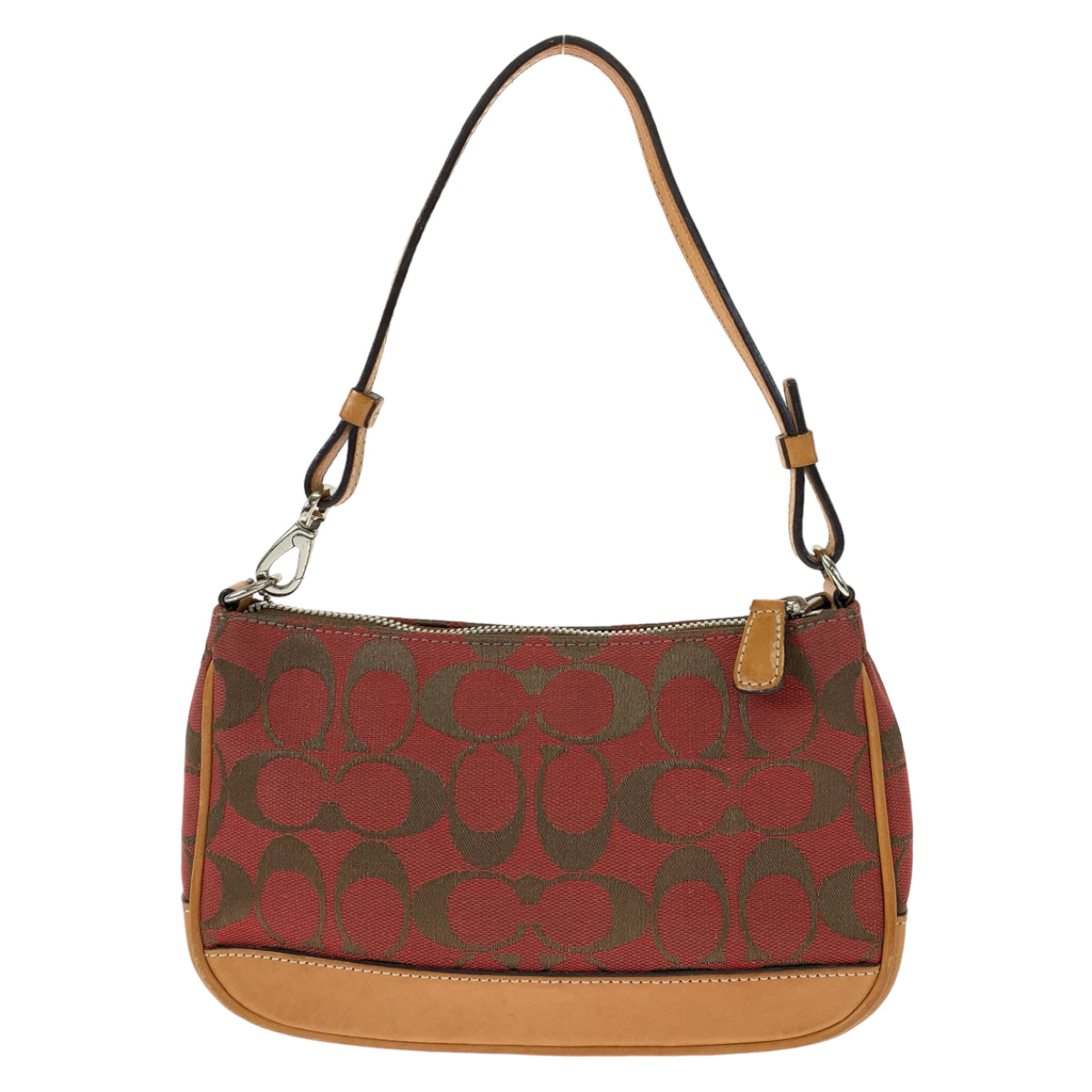 COACH コーチ シグネチャー レッド 赤 ブラウン 茶 キャンバス / レザー 6094 ハンドバッグ アクセサリーポーチ  レディース