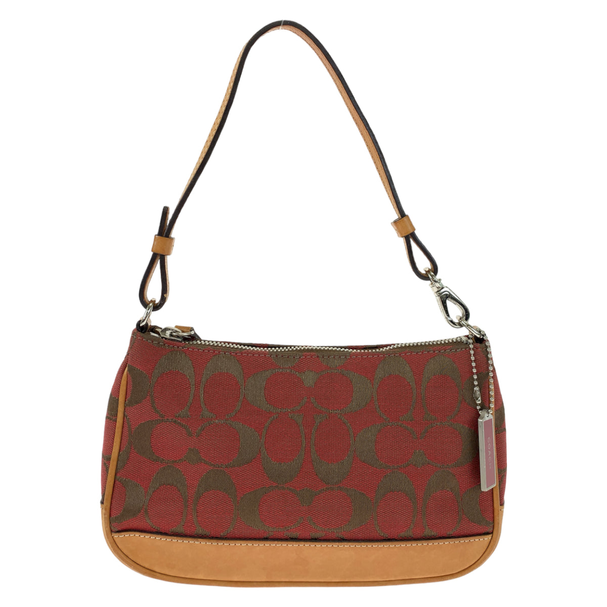 COACH コーチ シグネチャー レッド 赤 ブラウン 茶 キャンバス / レザー 6094 ハンドバッグ アクセサリーポーチ  レディース