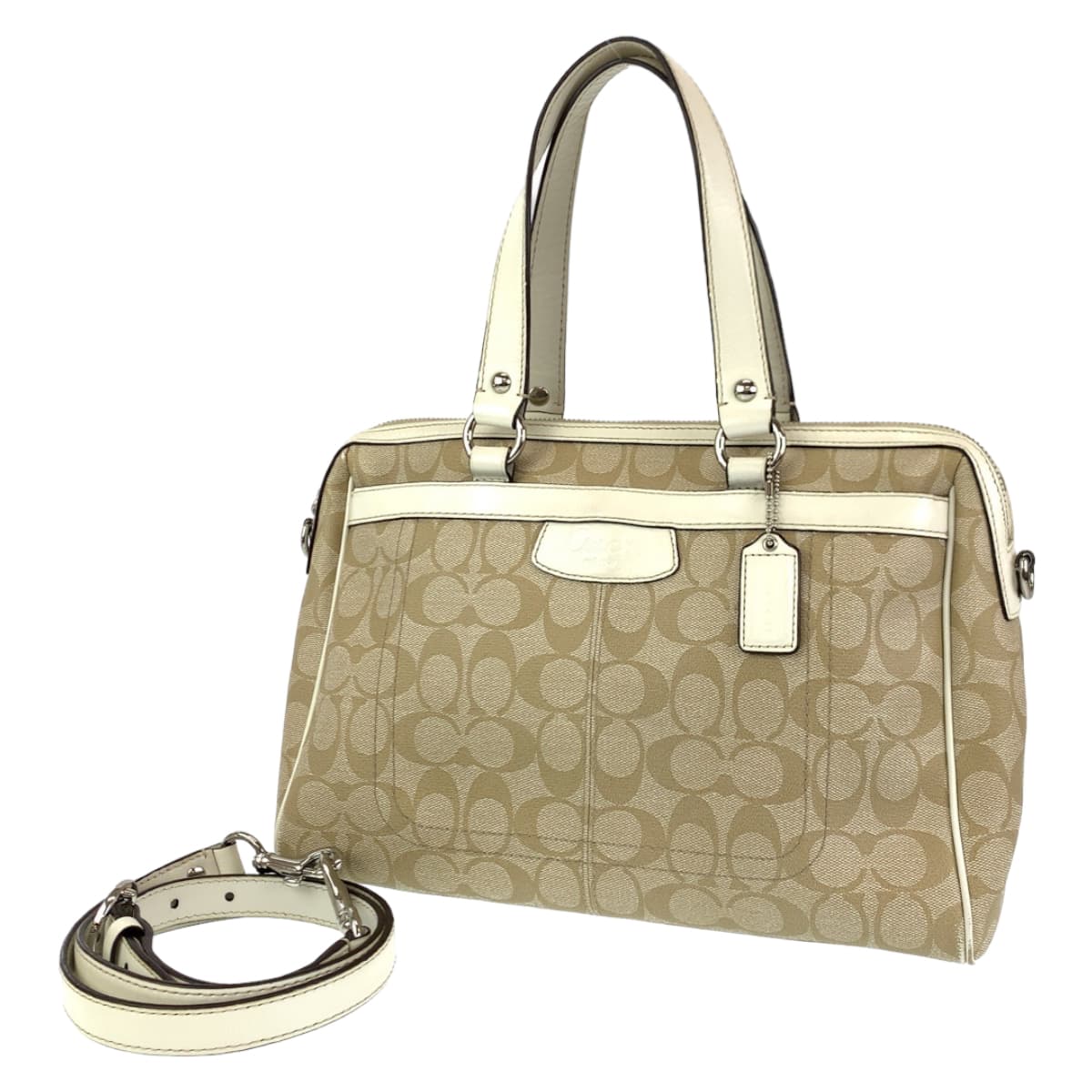 COACH コーチ シグネチャー ホワイト 白 ベージュ PVC F16119 ショルダーバッグ ハンドバッグ 2way  レディース