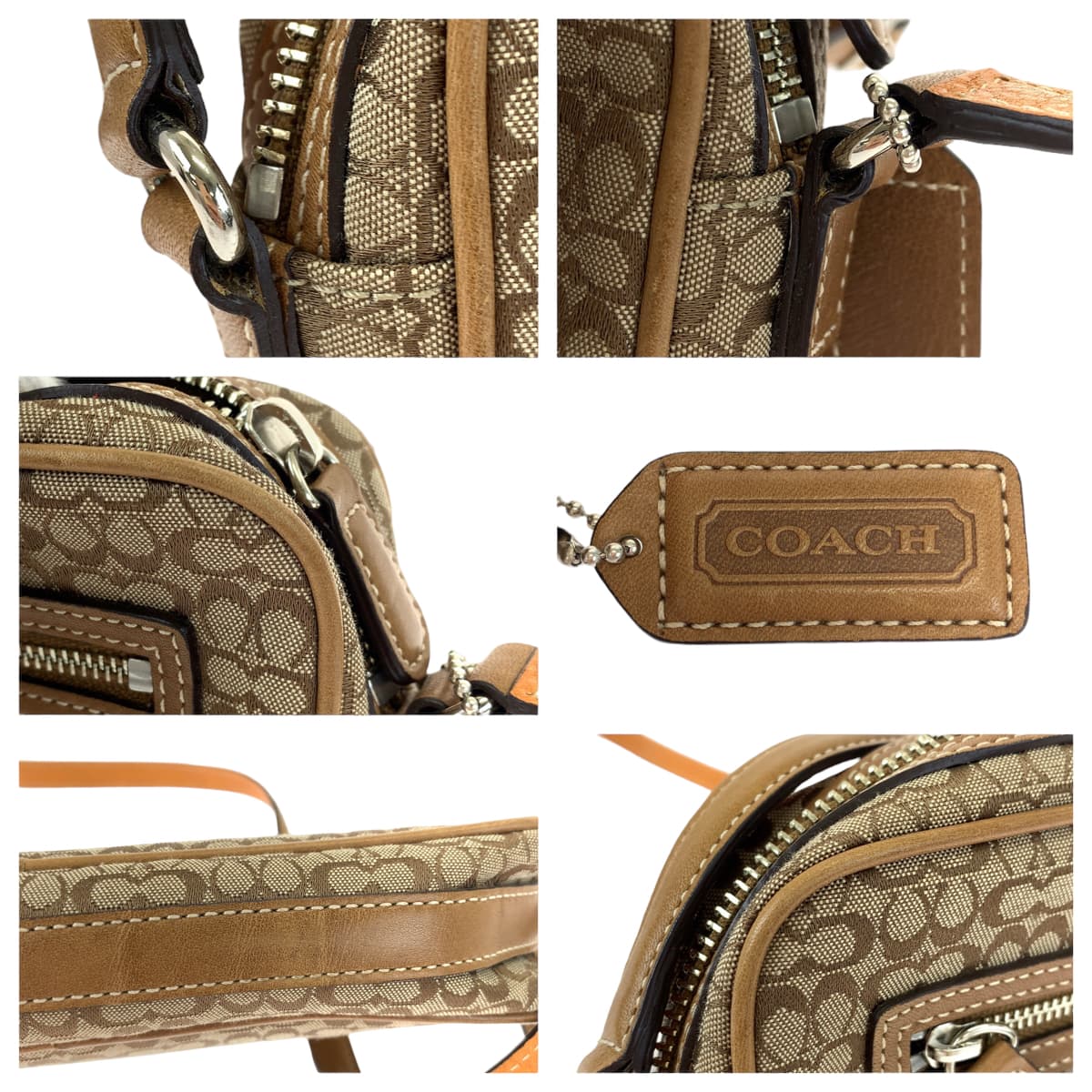 COACH コーチ ミニ シグネチャー ブラウン 茶 キャンバス ショルダーバッグ 斜め掛け  レディース
