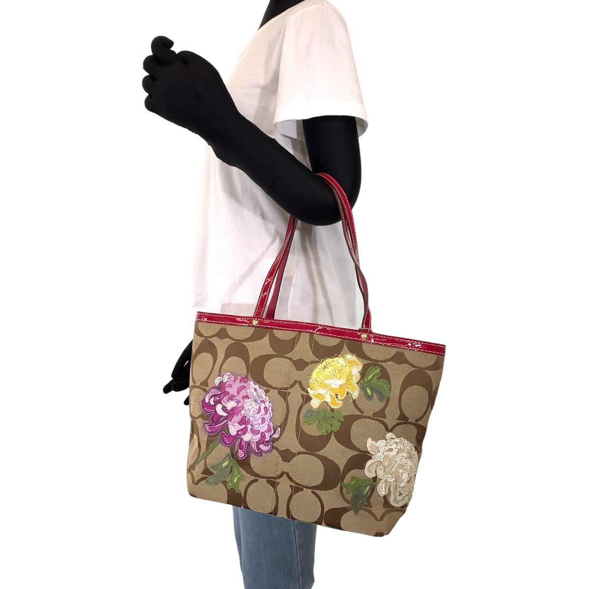 COACH コーチ シグネチャー フローラル ブラウン 茶 ピンク キャンバス 11388 トートバッグ ハンドバッグ  レディース