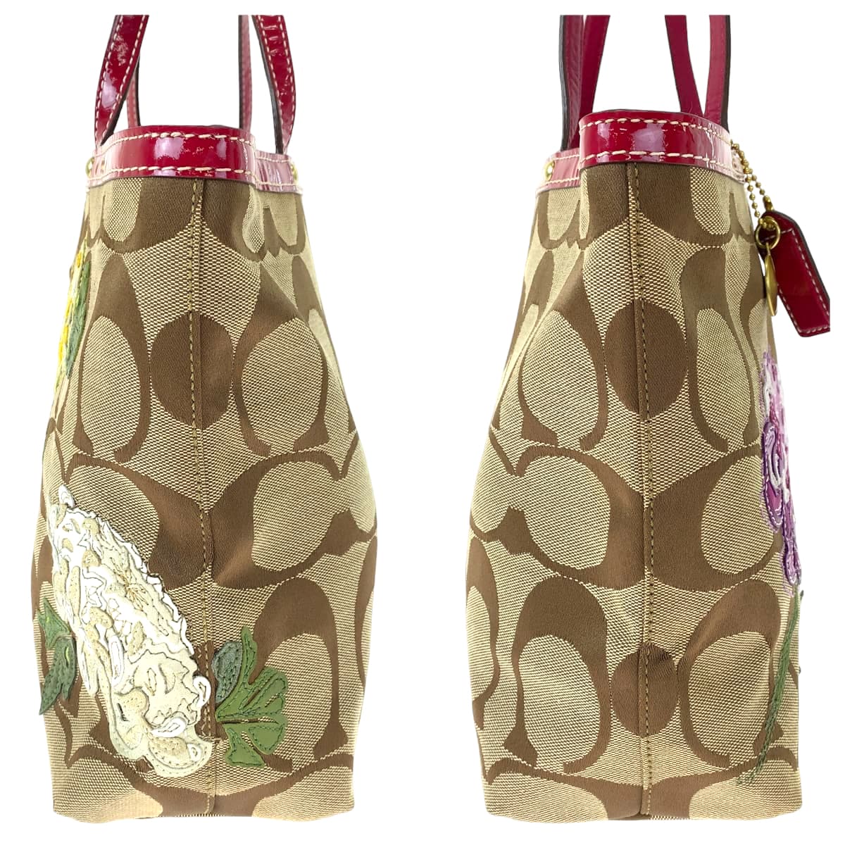COACH コーチ シグネチャー フローラル ブラウン 茶 ピンク キャンバス 11388 トートバッグ ハンドバッグ  レディース