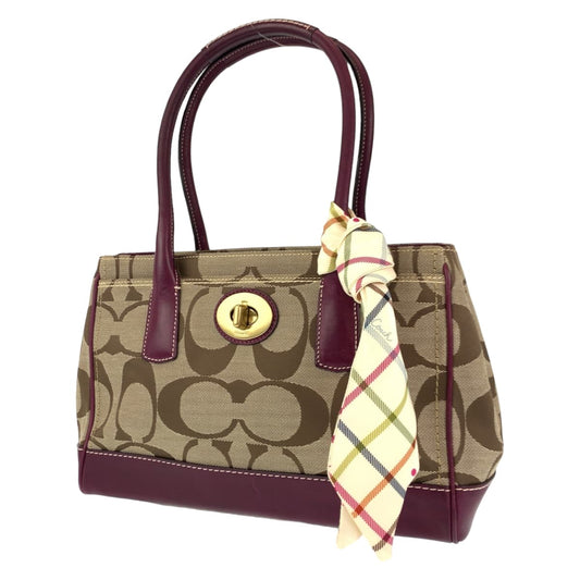 COACH コーチ シグネチャー スカーフ付き パープル 紫 ブラウン 茶 キャンバス 12463 トートバッグ ハンドバッグ  レディース