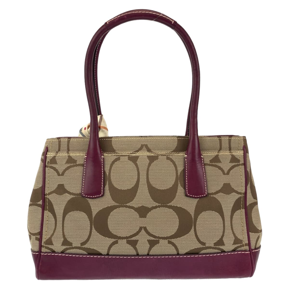 COACH コーチ シグネチャー スカーフ付き パープル 紫 ブラウン 茶 キャンバス 12463 トートバッグ ハンドバッグ  レディース