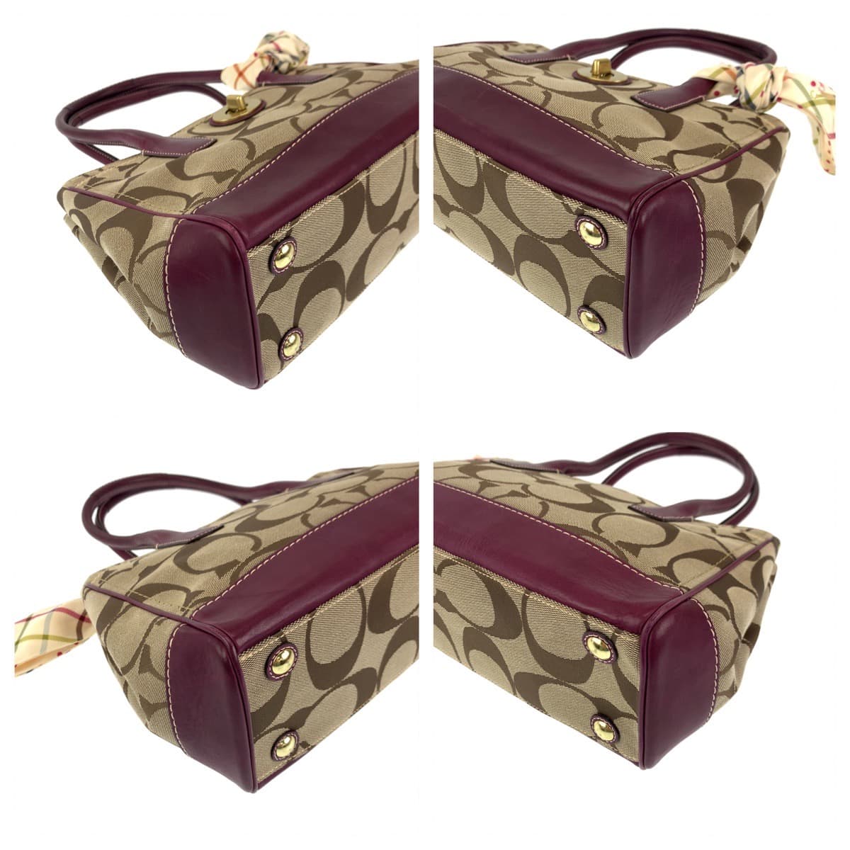 COACH コーチ シグネチャー スカーフ付き パープル 紫 ブラウン 茶 キャンバス 12463 トートバッグ ハンドバッグ  レディース