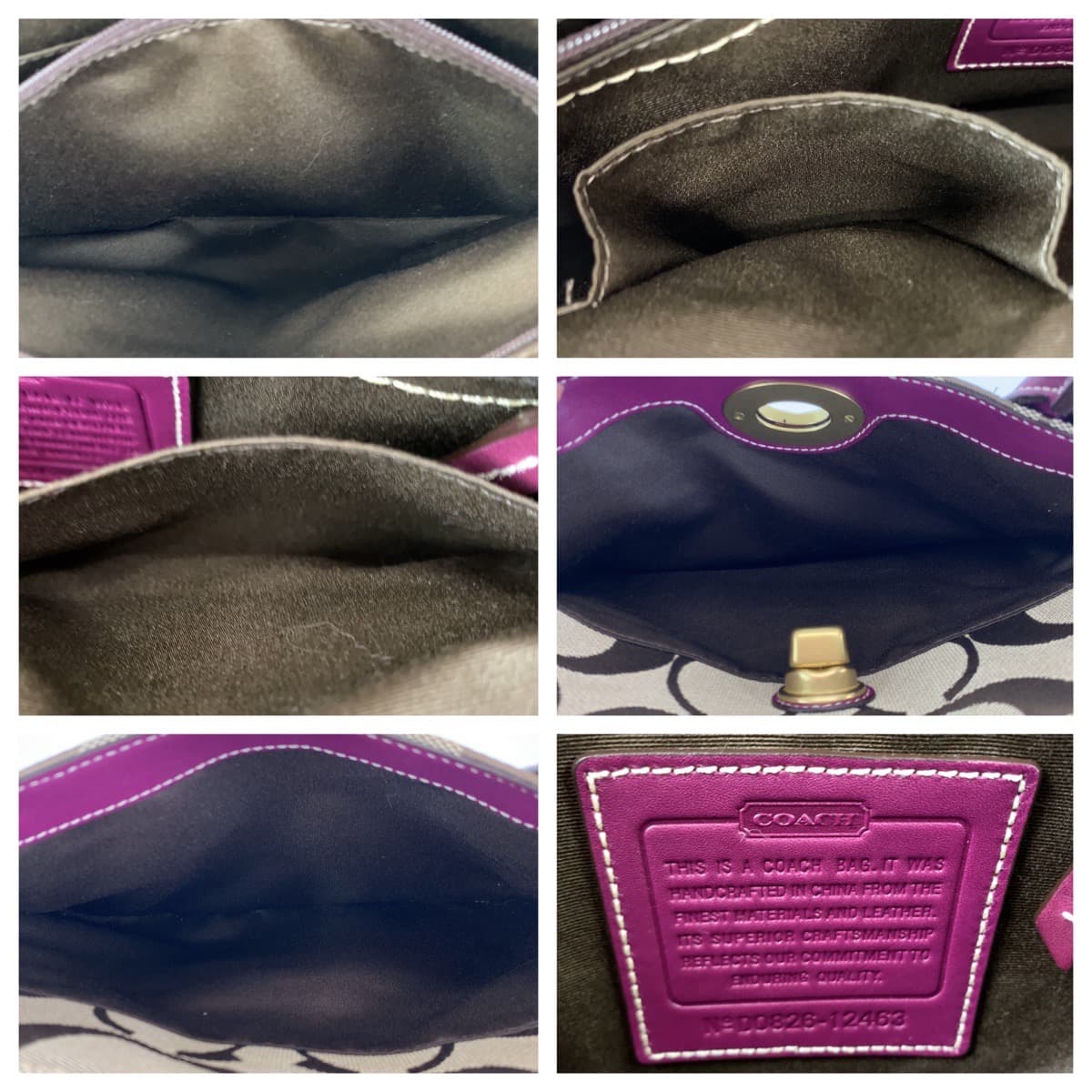 COACH コーチ シグネチャー スカーフ付き パープル 紫 ブラウン 茶 キャンバス 12463 トートバッグ ハンドバッグ  レディース