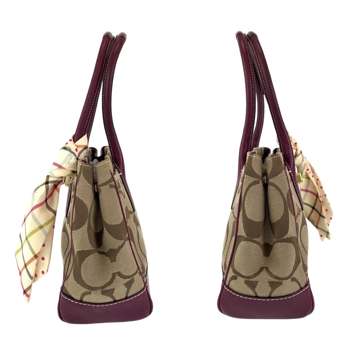 COACH コーチ シグネチャー スカーフ付き パープル 紫 ブラウン 茶 キャンバス 12463 トートバッグ ハンドバッグ  レディース