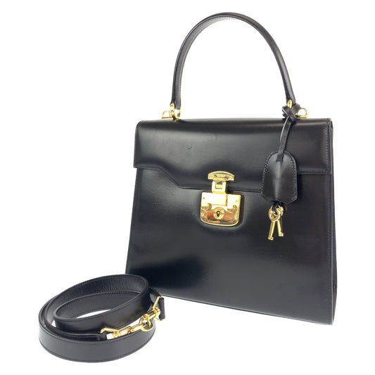 GUCCI グッチ ヴィンテージ オールドグッチ レディロック ミラー付き ブラック 黒 ゴールド金具 ボックスカーフ 000 26 0258 ショルダーバッグ ハンドバッグ 2way  レディース