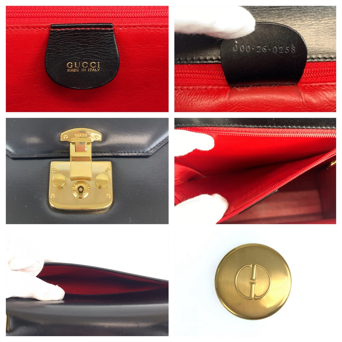 GUCCI グッチ ヴィンテージ オールドグッチ レディロック ミラー付き ブラック 黒 ゴールド金具 ボックスカーフ 000 26 0258 ショルダーバッグ ハンドバッグ 2way  レディース