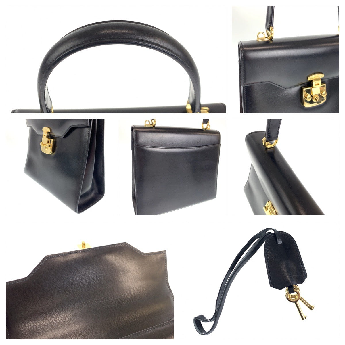 GUCCI グッチ ヴィンテージ オールドグッチ レディロック ミラー付き ブラック 黒 ゴールド金具 ボックスカーフ 000 26 0258 ショルダーバッグ ハンドバッグ 2way  レディース