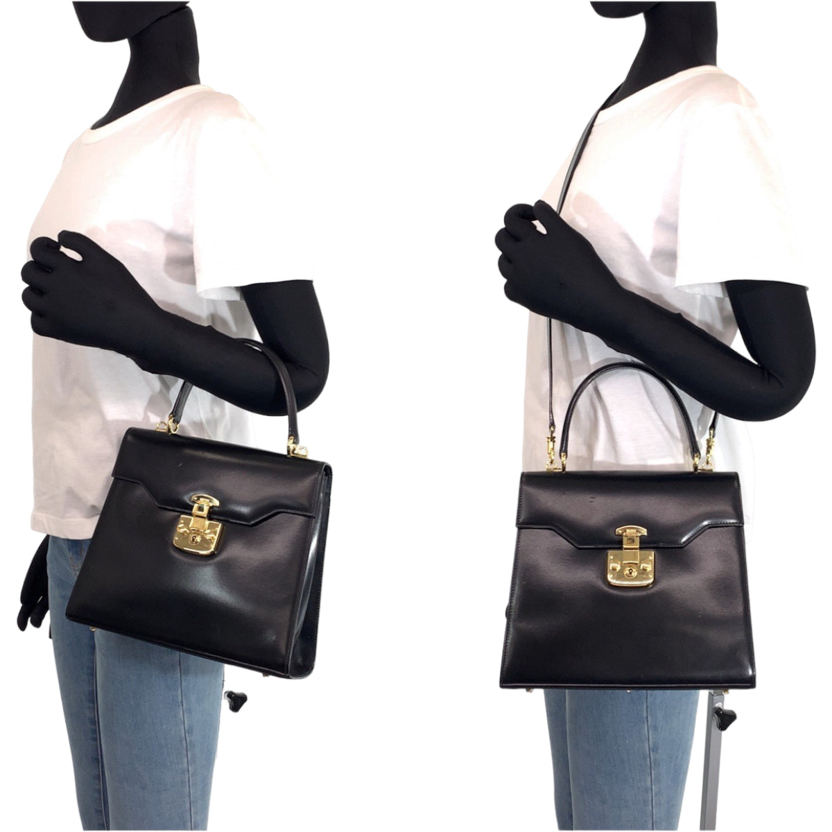 GUCCI グッチ ヴィンテージ オールドグッチ レディロック ミラー付き ブラック 黒 ゴールド金具 ボックスカーフ 000 26 0258 ショルダーバッグ ハンドバッグ 2way  レディース