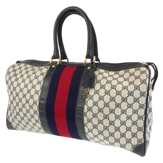 GUCCI グッチ オールドグッチ シェリーライン ネイビー 紺 グレー PVC ボストンバッグ 旅行バッグ  レディース