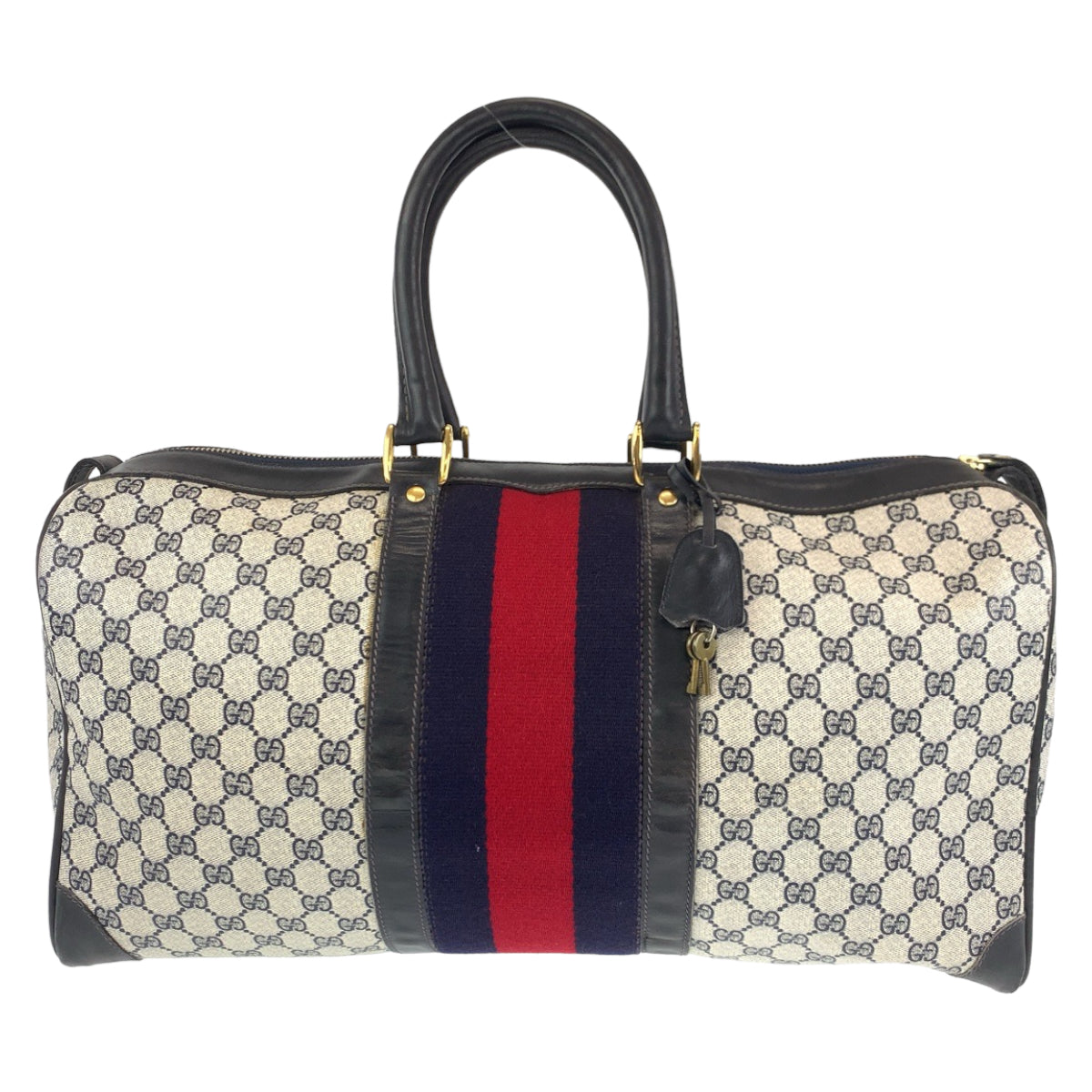 GUCCI グッチ オールドグッチ シェリーライン ネイビー 紺 グレー PVC ボストンバッグ 旅行バッグ  レディース