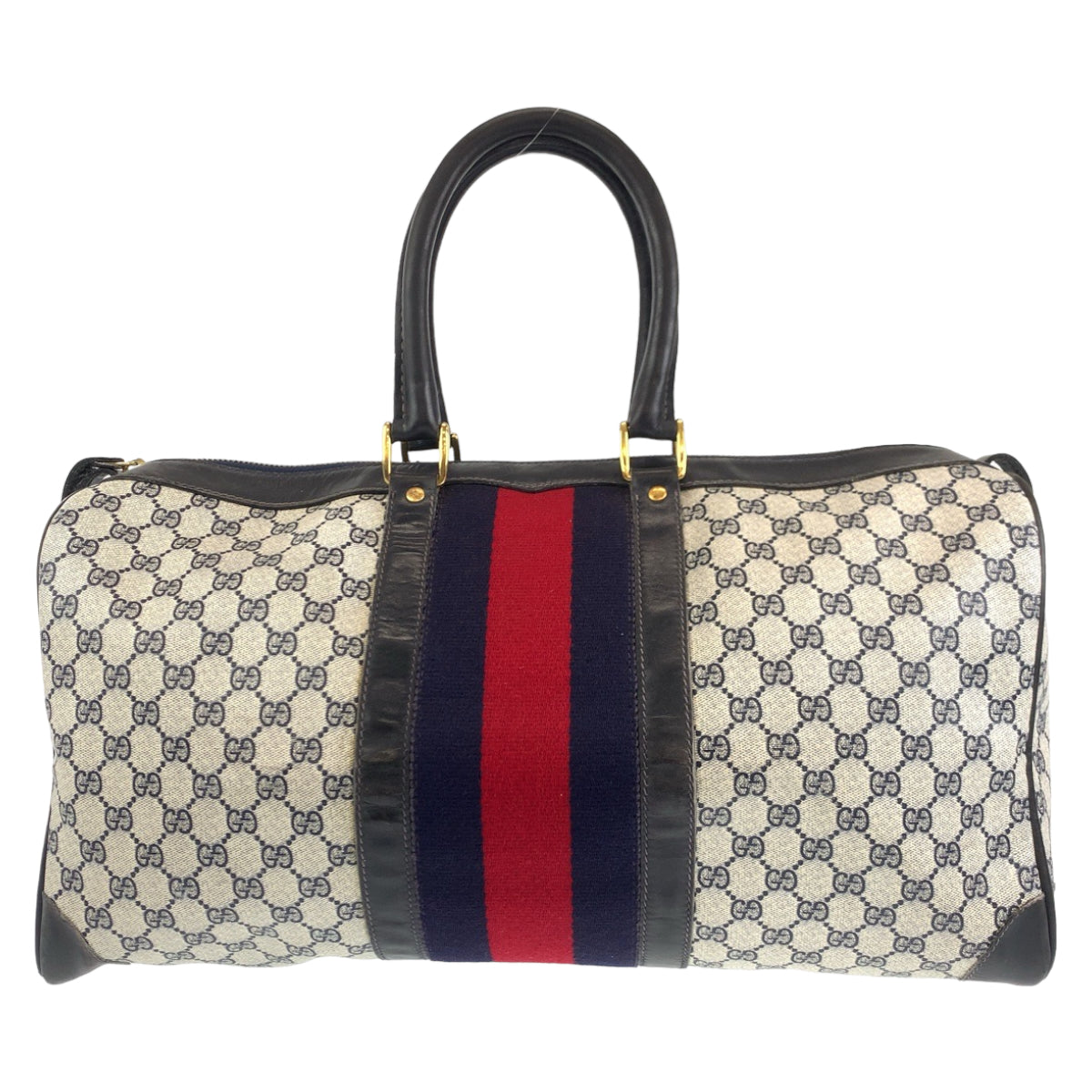 GUCCI グッチ オールドグッチ シェリーライン ネイビー 紺 グレー PVC ボストンバッグ 旅行バッグ  レディース
