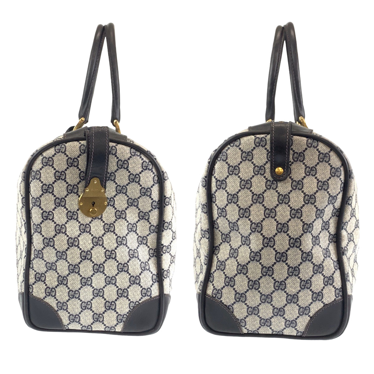 GUCCI グッチ オールドグッチ シェリーライン ネイビー 紺 グレー PVC ボストンバッグ 旅行バッグ  レディース
