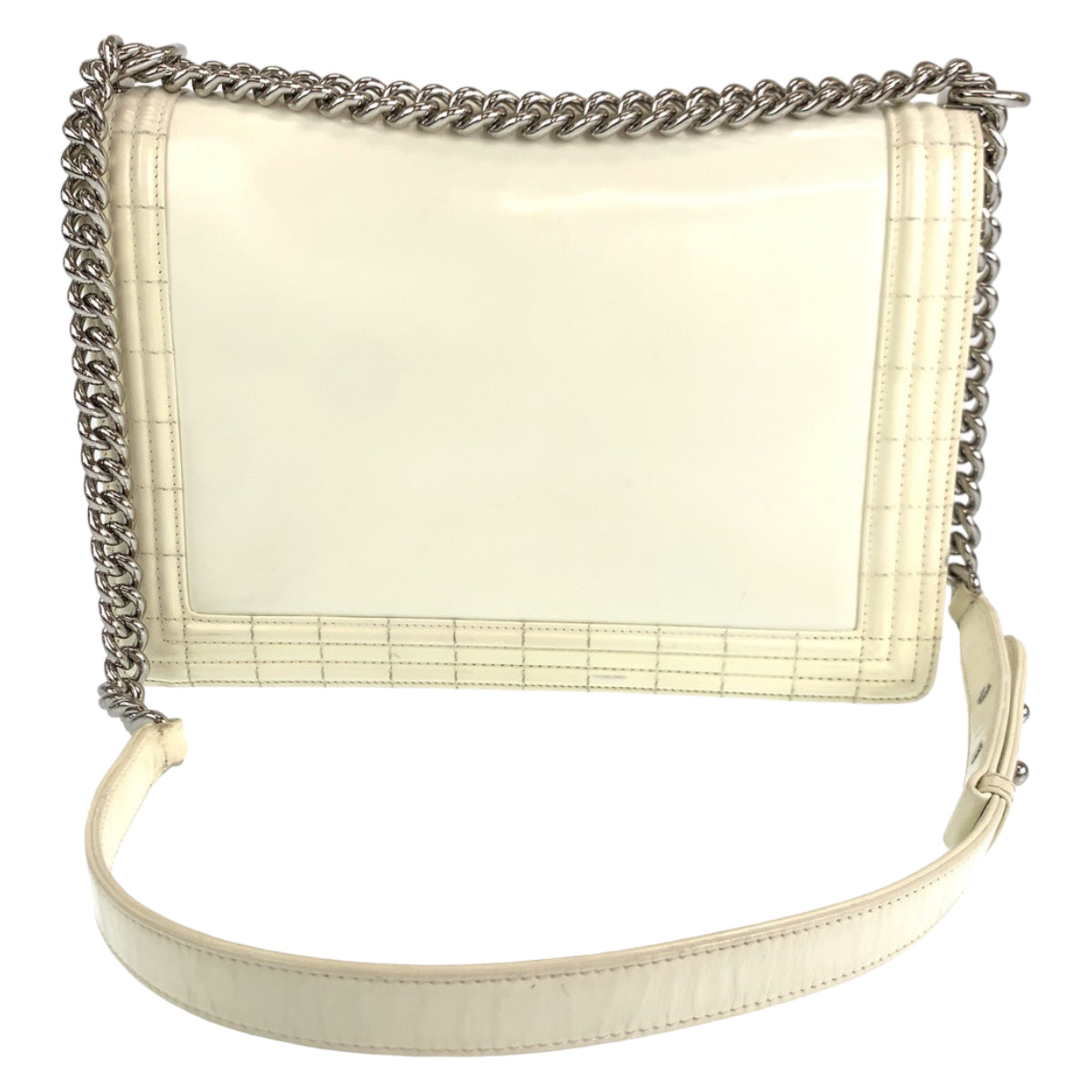 CHANEL シャネル ボーイシャネル ココマーク ホワイト 白 シルバー金具 パテントレザー チェーンショルダーバッグ 斜め掛け  レディース