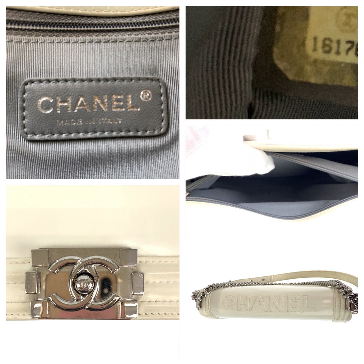 CHANEL シャネル ボーイシャネル ココマーク ホワイト 白 シルバー金具 パテントレザー チェーンショルダーバッグ 斜め掛け  レディース
