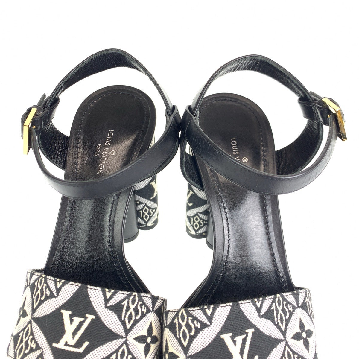 LOUIS VUITTON ルイヴィトン 20AW SINCE1854  ポディウム ライン サイズ36 ブラック 黒 ホワイト 白 キャンバス / レザー 1A8D2M サンダル 厚底  レディース