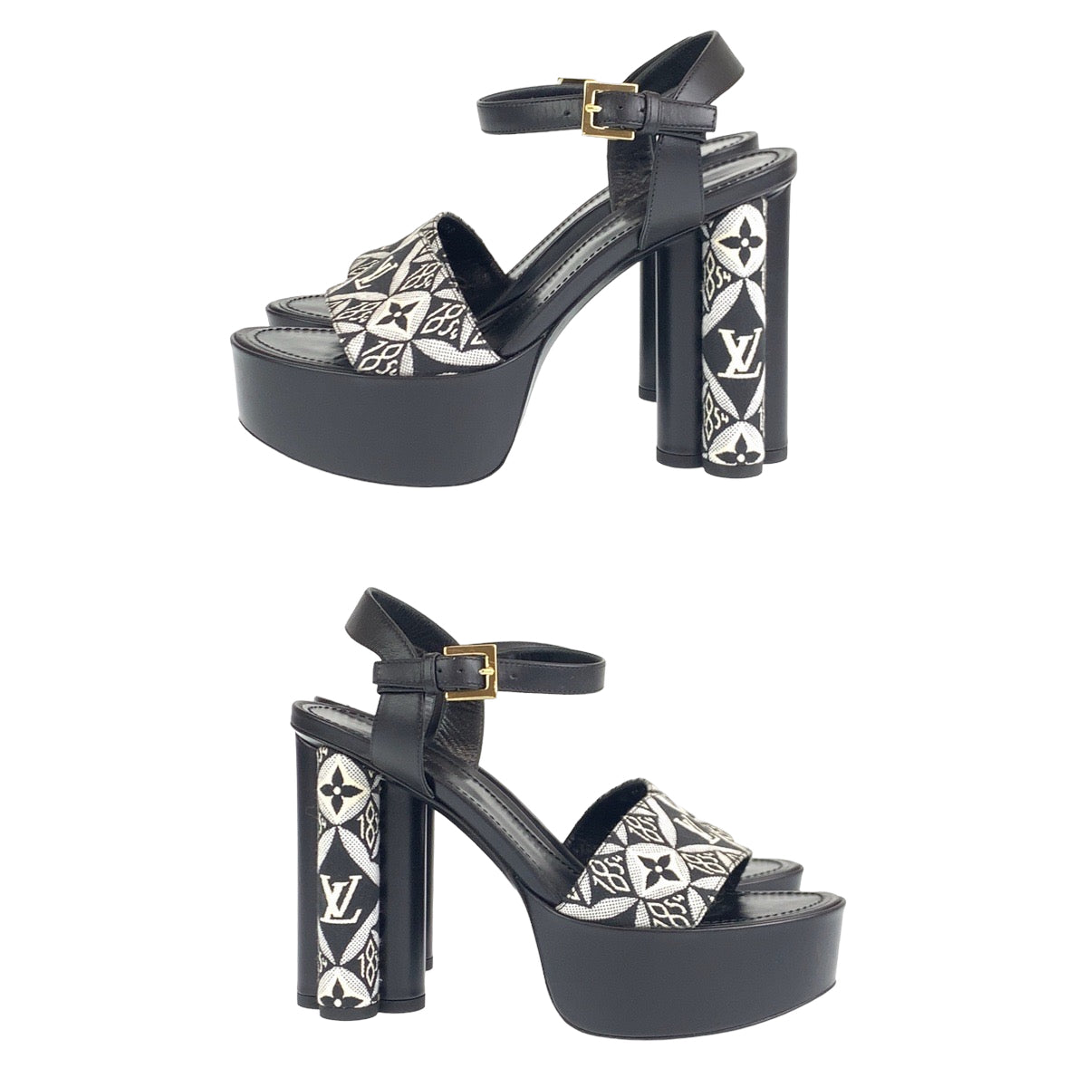 LOUIS VUITTON ルイヴィトン 20AW SINCE1854  ポディウム ライン サイズ36 ブラック 黒 ホワイト 白 キャンバス / レザー 1A8D2M サンダル 厚底  レディース